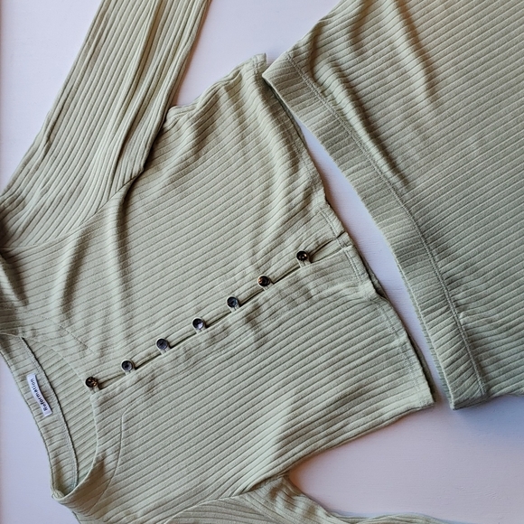 Reformation Dresses & Skirts - Reformation Light Sage Green Ribbed Cropped Cardigan and Skirt Set XL NWOT